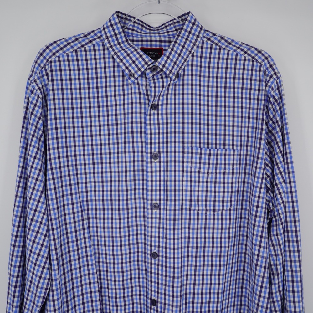 UNTUCKit Mens Blue Gingham Performance Stretch Long Sleeve Button Down Shirt L
